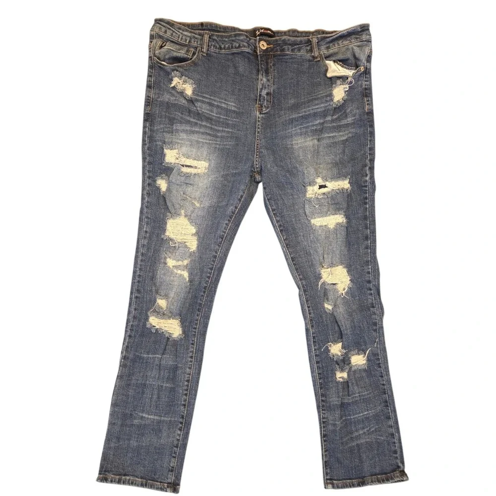 Switch Remarkable Mens Distressed Straight Leg Jeans Blue 44x32 Ripped Denim
